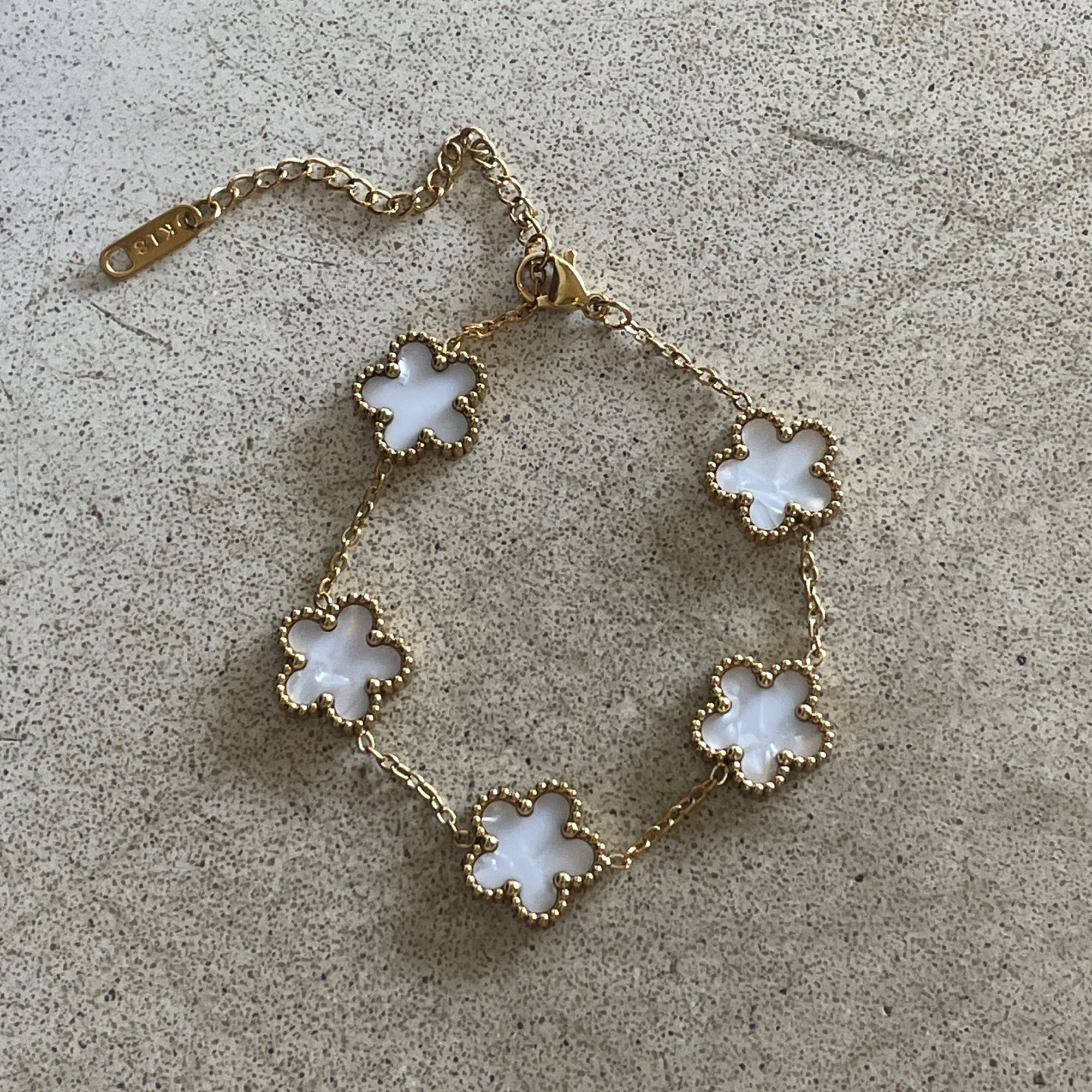 18k Gold Plated Five Petal Clover Bracelet, Stainless Steel Five Leaf Clover Jewelry for Women