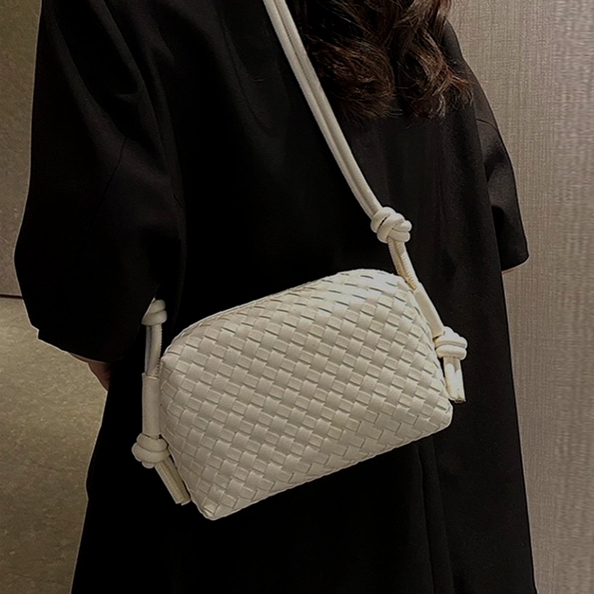 Woven Genuine Leather Shoulder Bag, Luxury Woven Pouch Bag