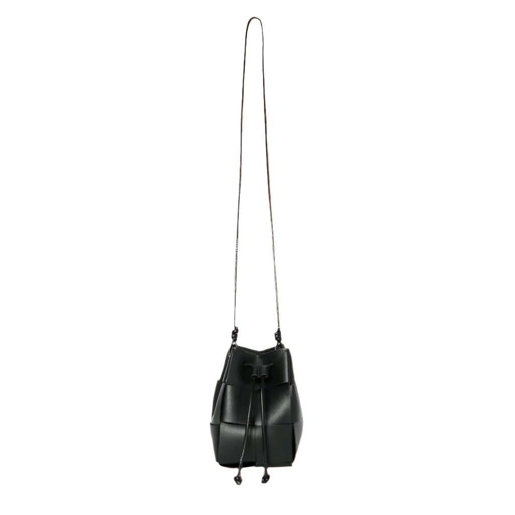 Woven Vegan Leather Pouch Crossbody Bag, Braided Bucket Shoulder Bag