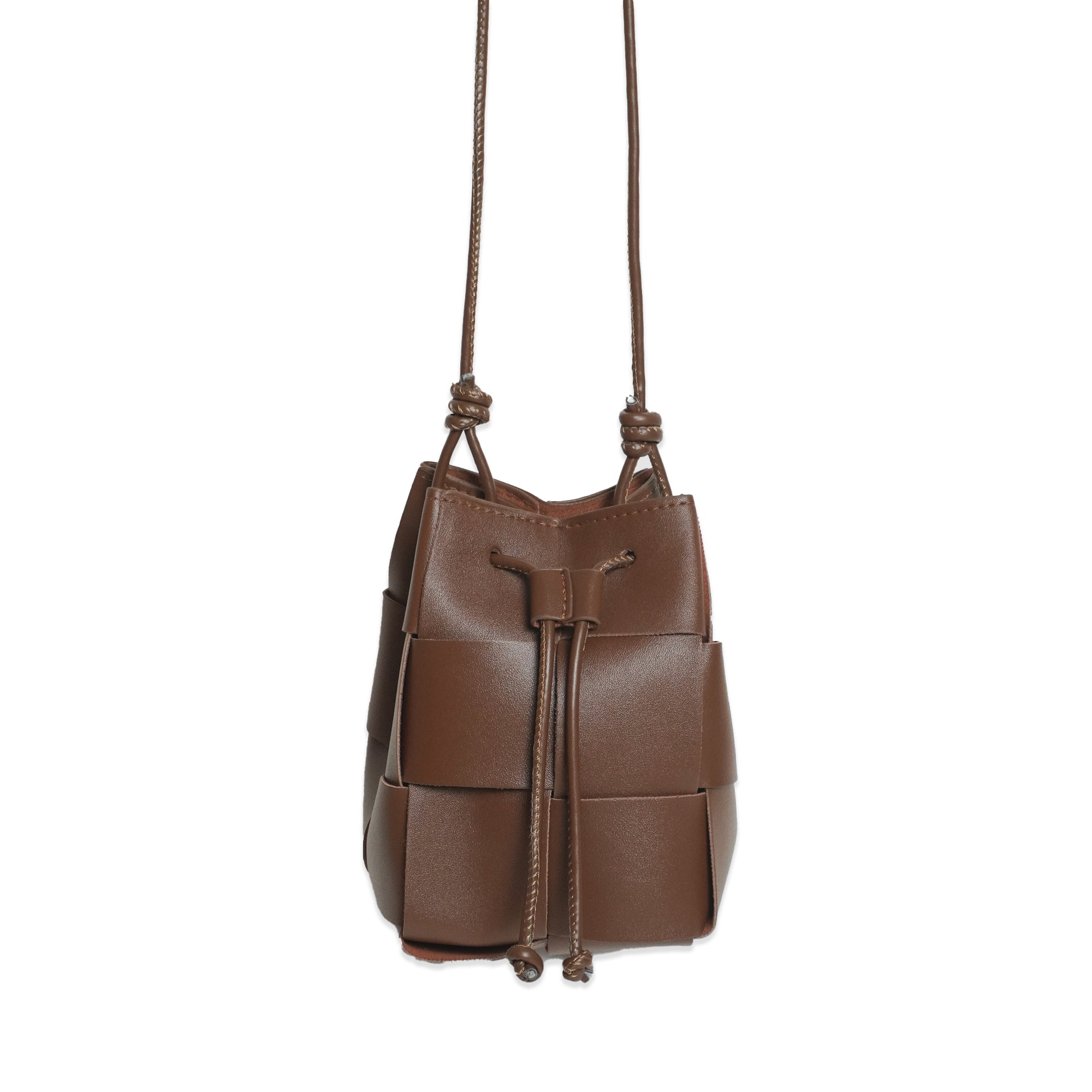 Woven Vegan Leather Pouch Crossbody Bag, Braided Bucket Shoulder Bag