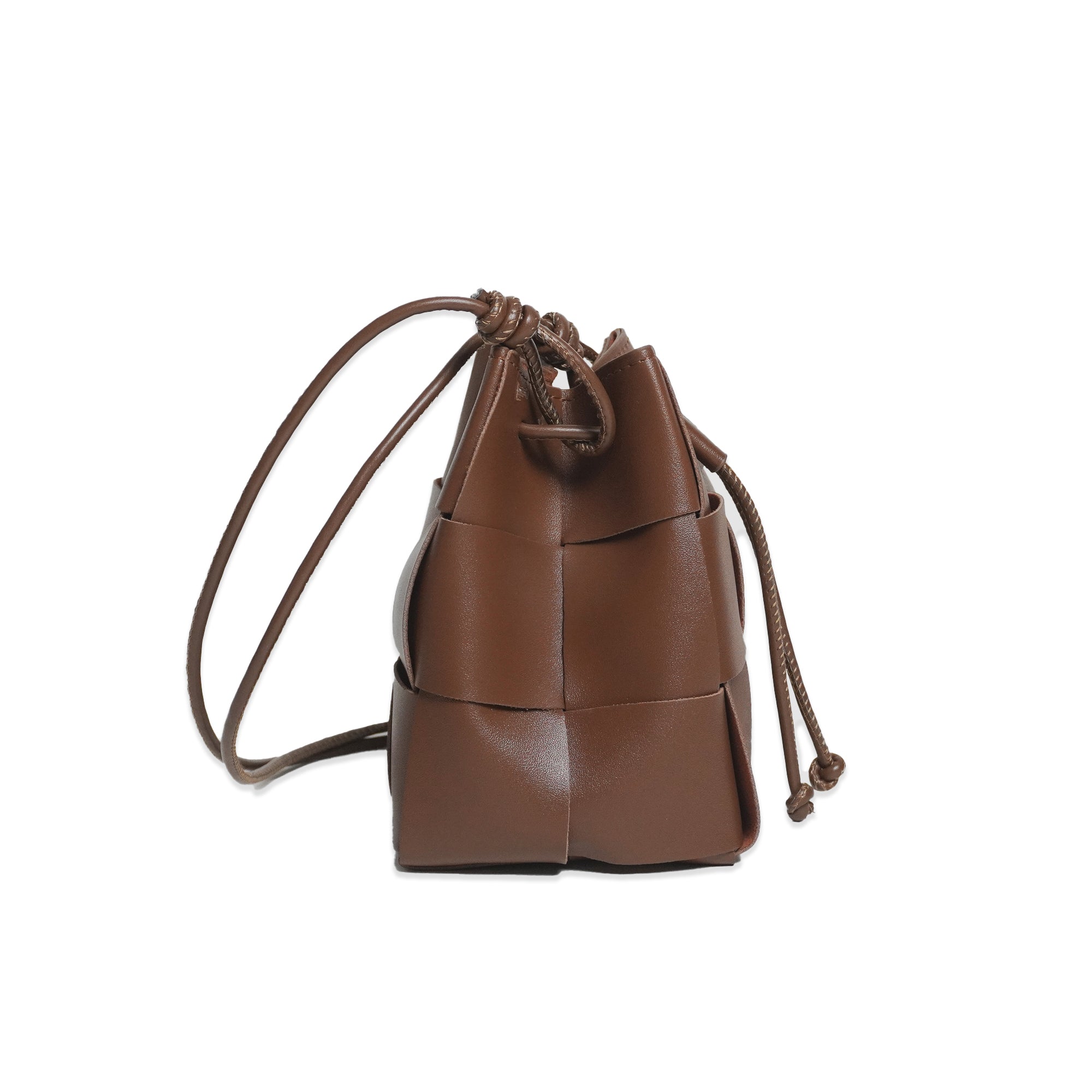 Woven Vegan Leather Pouch Crossbody Bag, Braided Bucket Shoulder Bag